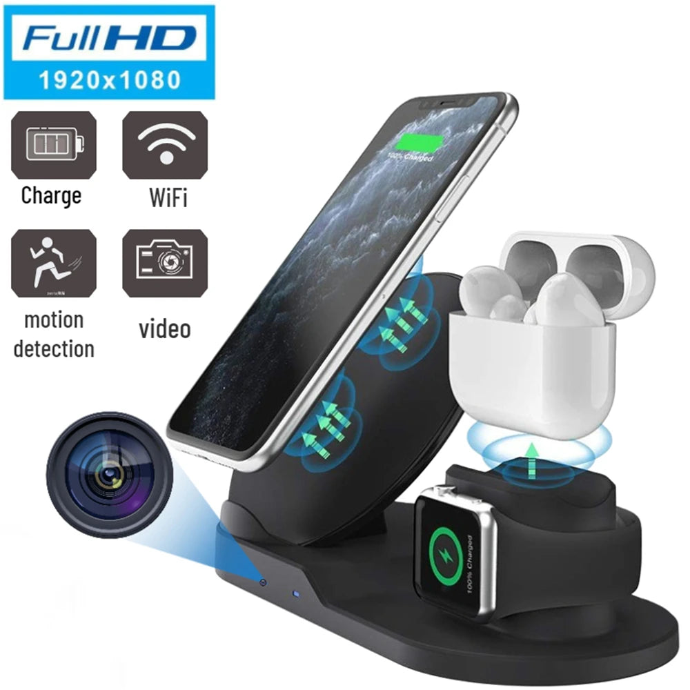 1080P HD WIFI Mini Camera Wireless Charger Camera Mobile Phone Charging Stand Camera Motion Detection Home Security Nanny Camera Spy-shop.com