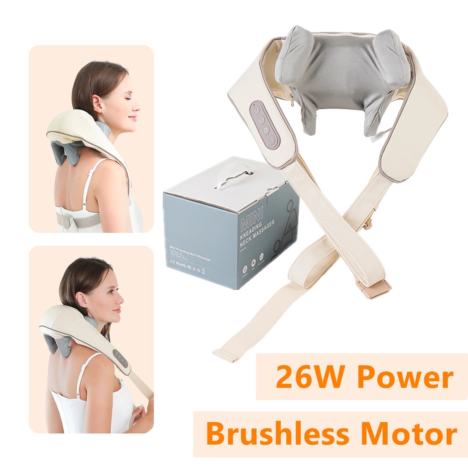 Foreverlily 26W Brushless Motor Neck And Shoulder Massager Wireless Shoulder And Back Kneading Massage Shawl Neck masajeador 