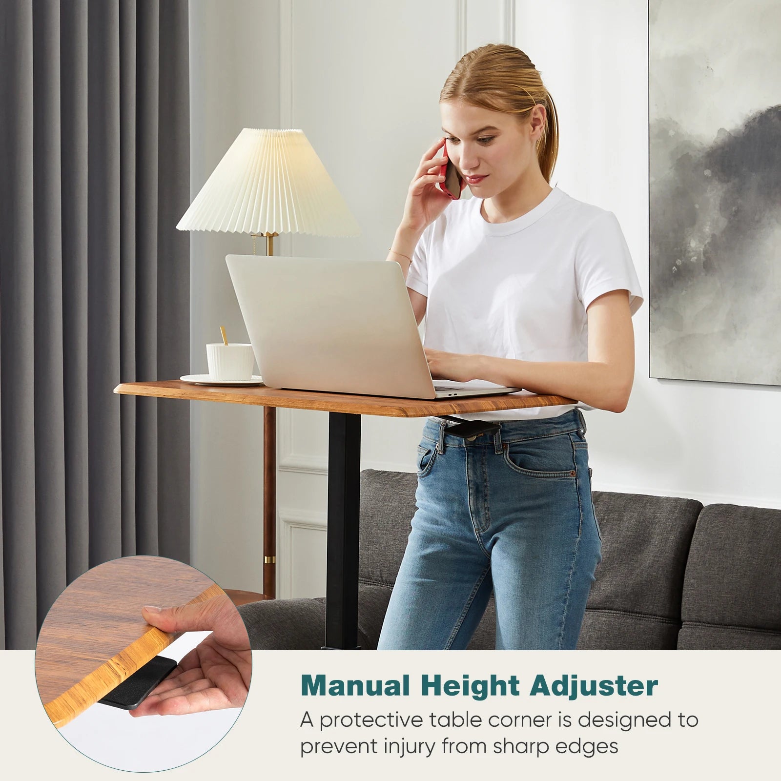 Adjustable Mobile Standing Desk with Wheels for Laptop Work