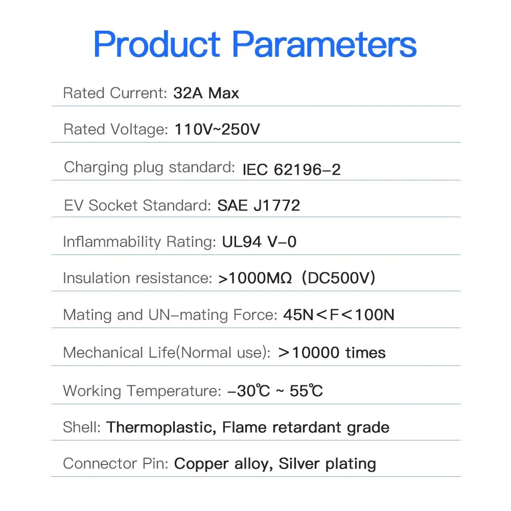 EV Charging Adapter Type 2 to Type 1 J1772 Converter