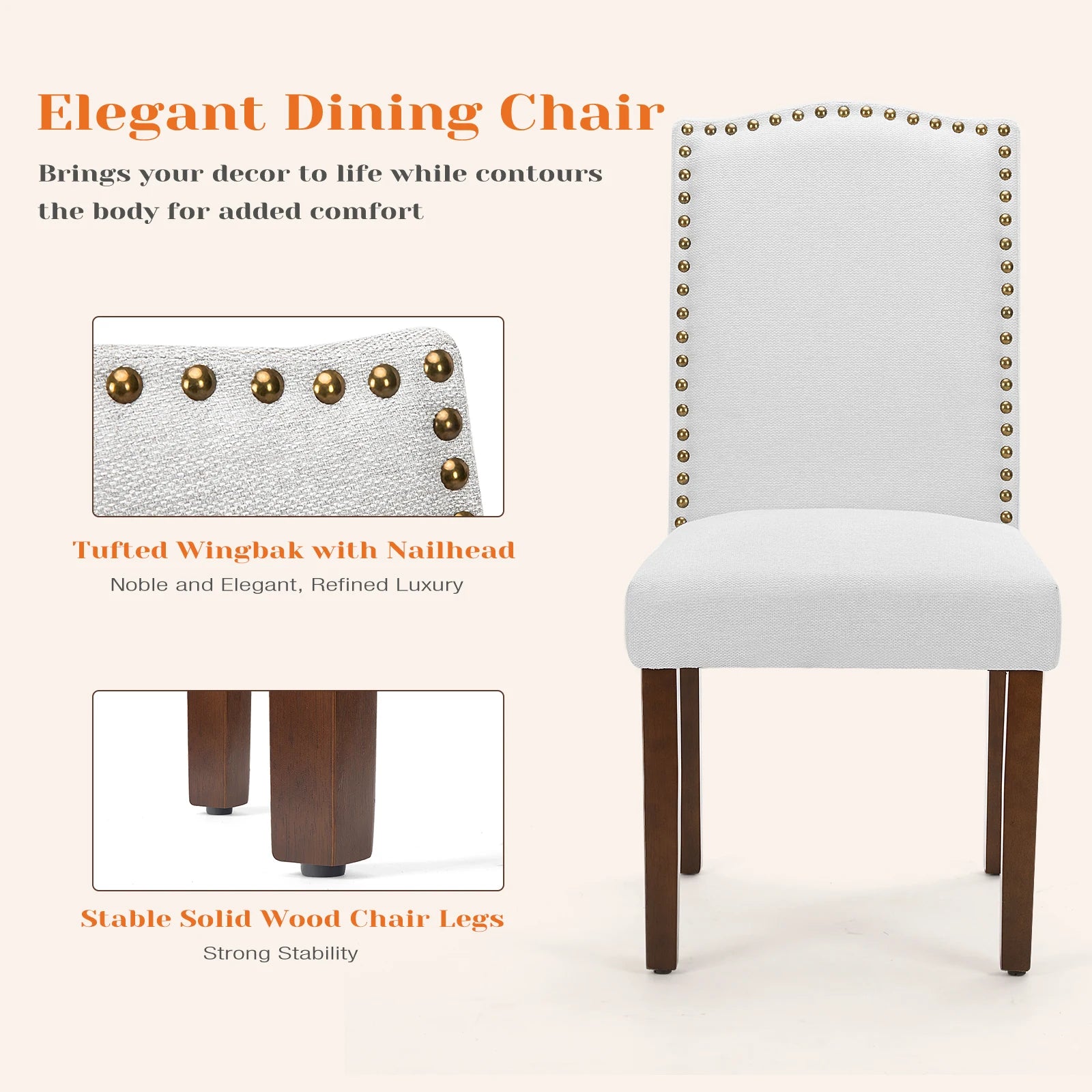 Upholstered Dining Chairs Set of 2 with Padded Backrest Cushion