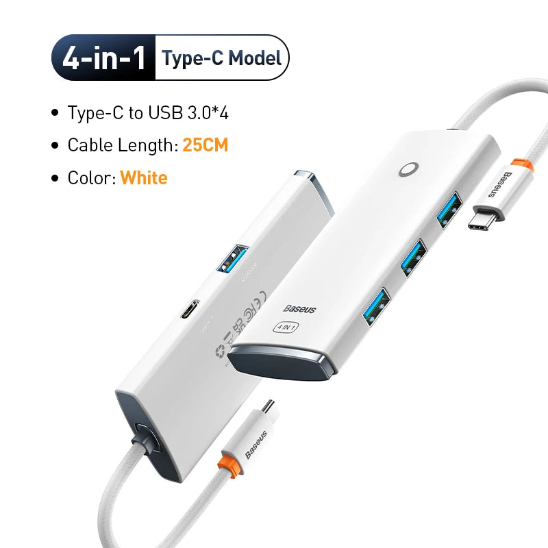 Čtyřportový rozbočovač USB Baseus, 5 Gbps, USB-A nebo USB-C
