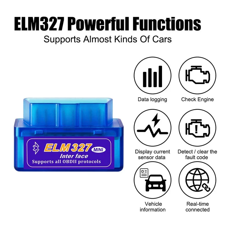 Mini ELM327 V1.5/V2.1 Bluetooth OBD2 Scanner Code Reader Car Diagnostic Tools Check Engine Scan Car Fault Detector 