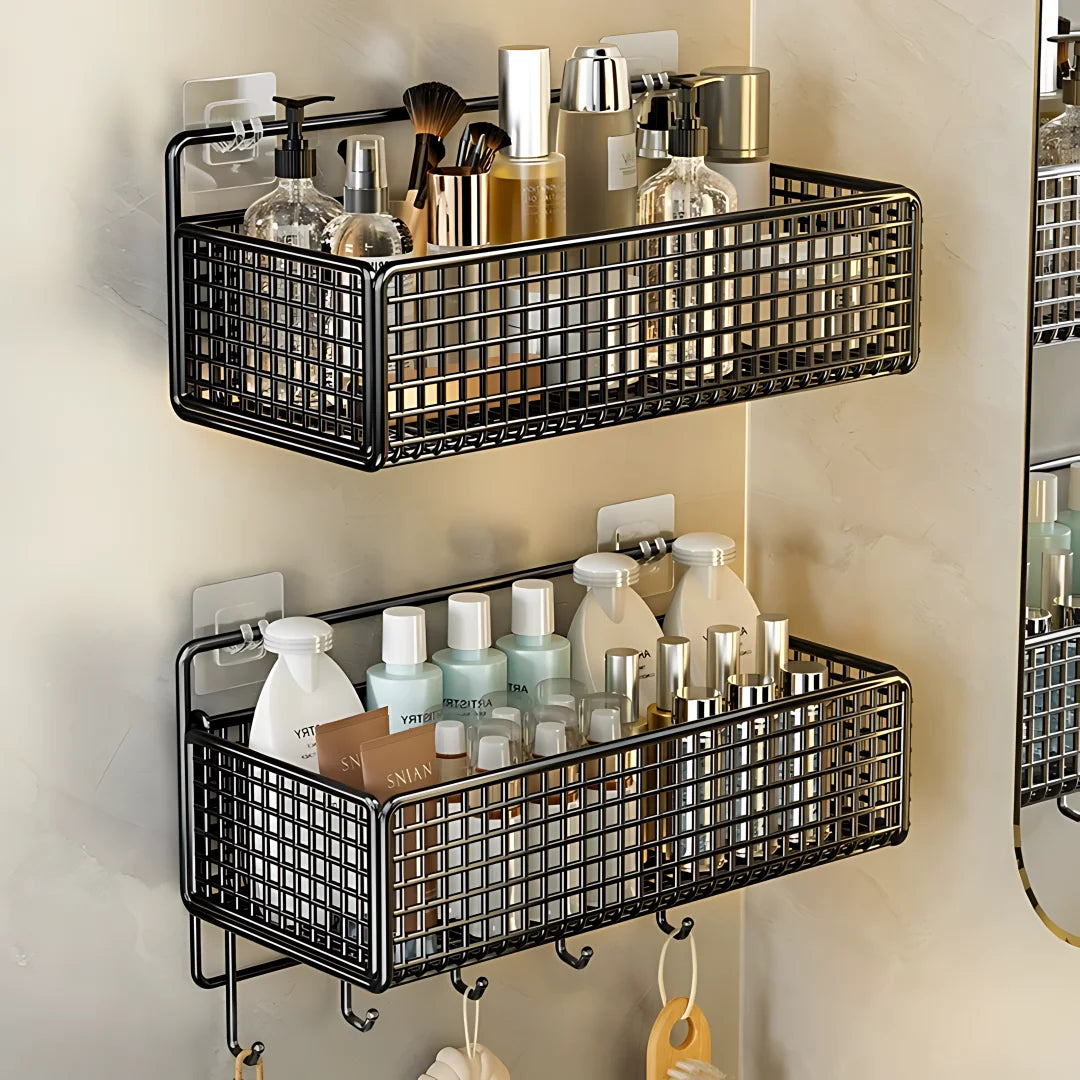 Bathroom Organiser Multifunctional Toiletries Organiser No-Punch Bathroom Shelf Bathroom Kitchen Wall Mount Storage Rack 