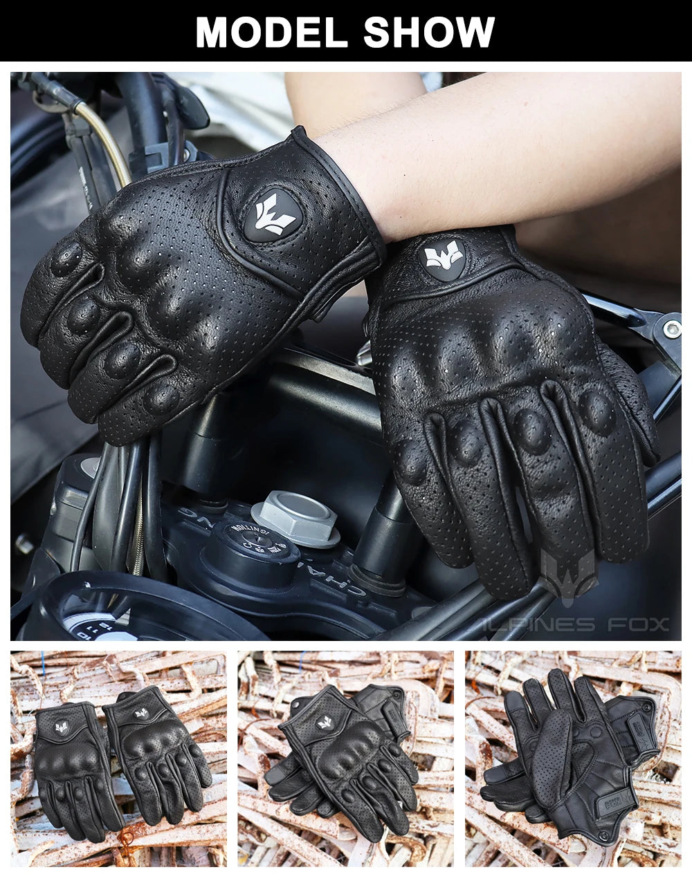 2023 Summer New Vintage Leather Motorcycle Gloves Men Black Wear-resistant Guantes Touchscreen Anti-slip Retro Motobiker Luvas 