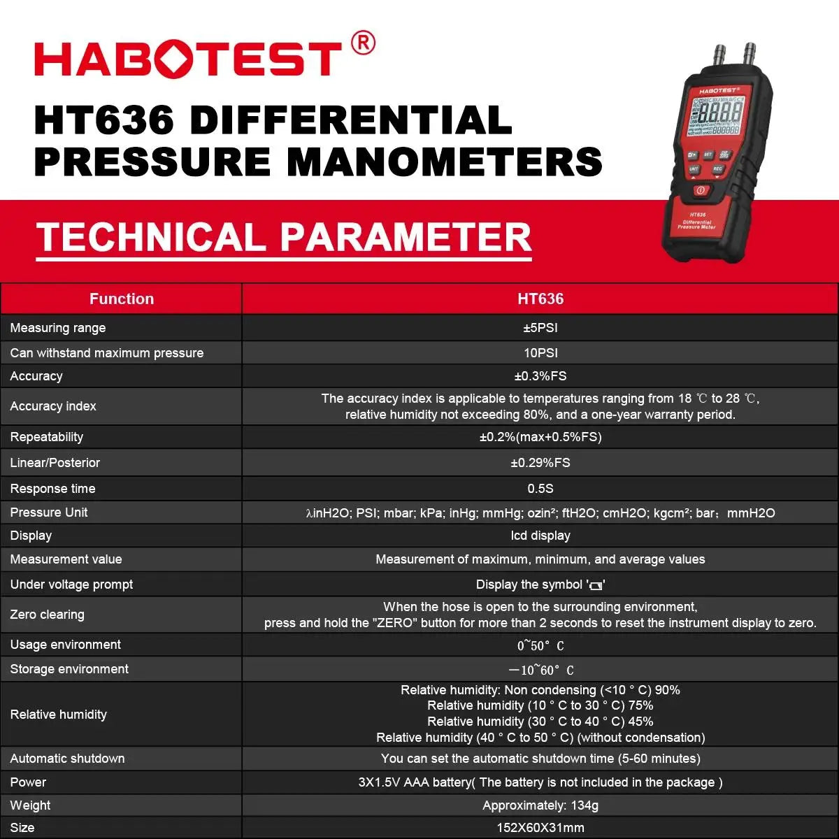 HT637? Wait original 12 is HT636 Differential Air Pressure Manometer| HT636 differentiële luchtdrukmanometer