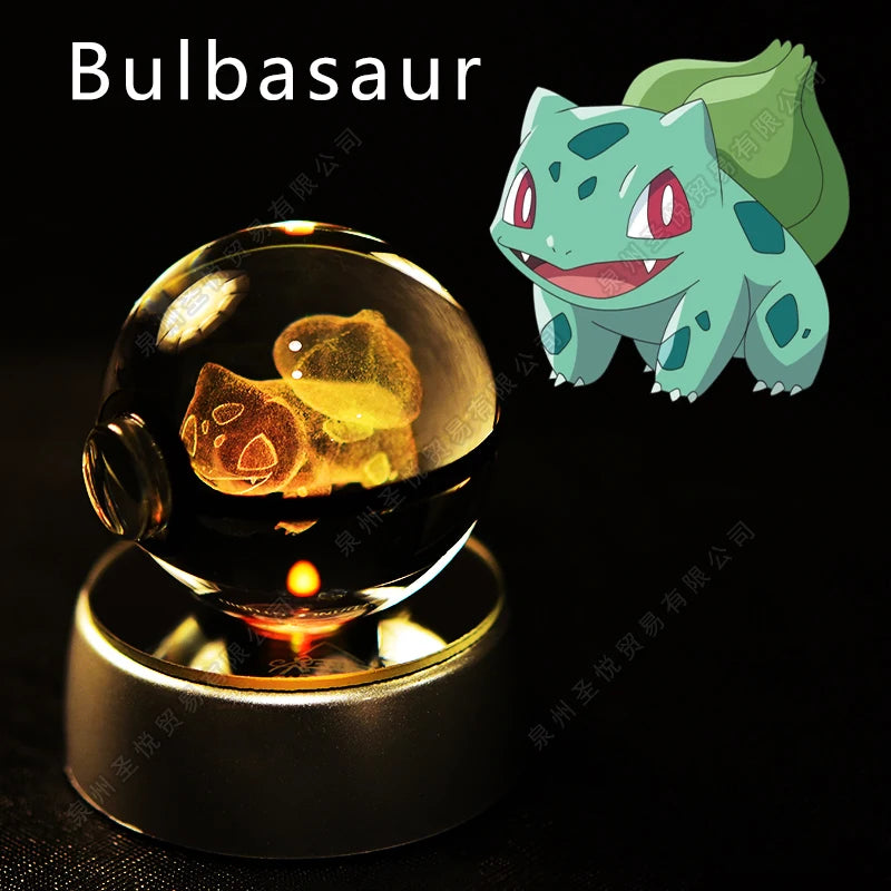 Pokemon Crystal Ball 3D Pikachu Gengar Mewtwo Night Light Lamp Pokeball 3D Glass Pokemon Crystal Ball Statue Kids Birthday Gift 