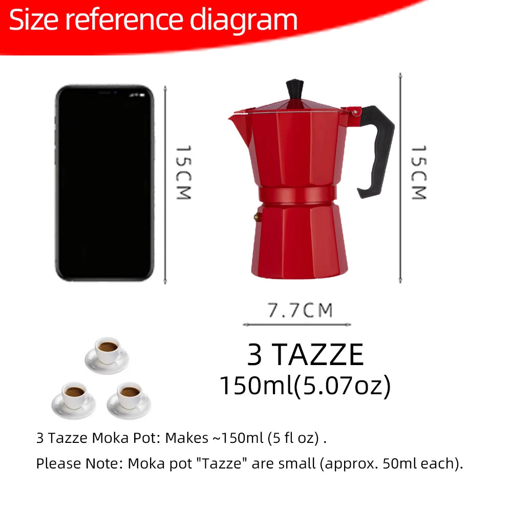 Stovetop Moka Pot in 3 or 6 Cup Sizes, Aluminium