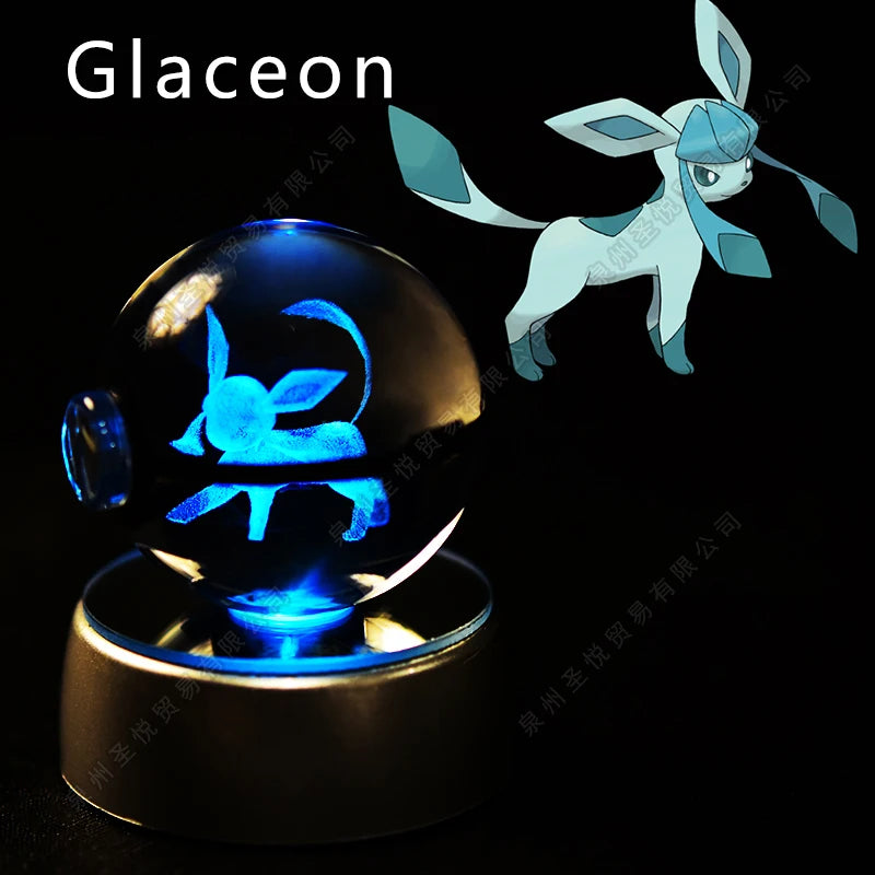 Pokemon Crystal Ball 3D Pikachu Gengar Mewtwo Night Light Lamp Pokeball 3D Glass Pokemon Crystal Ball Statue Kids Birthday Gift 