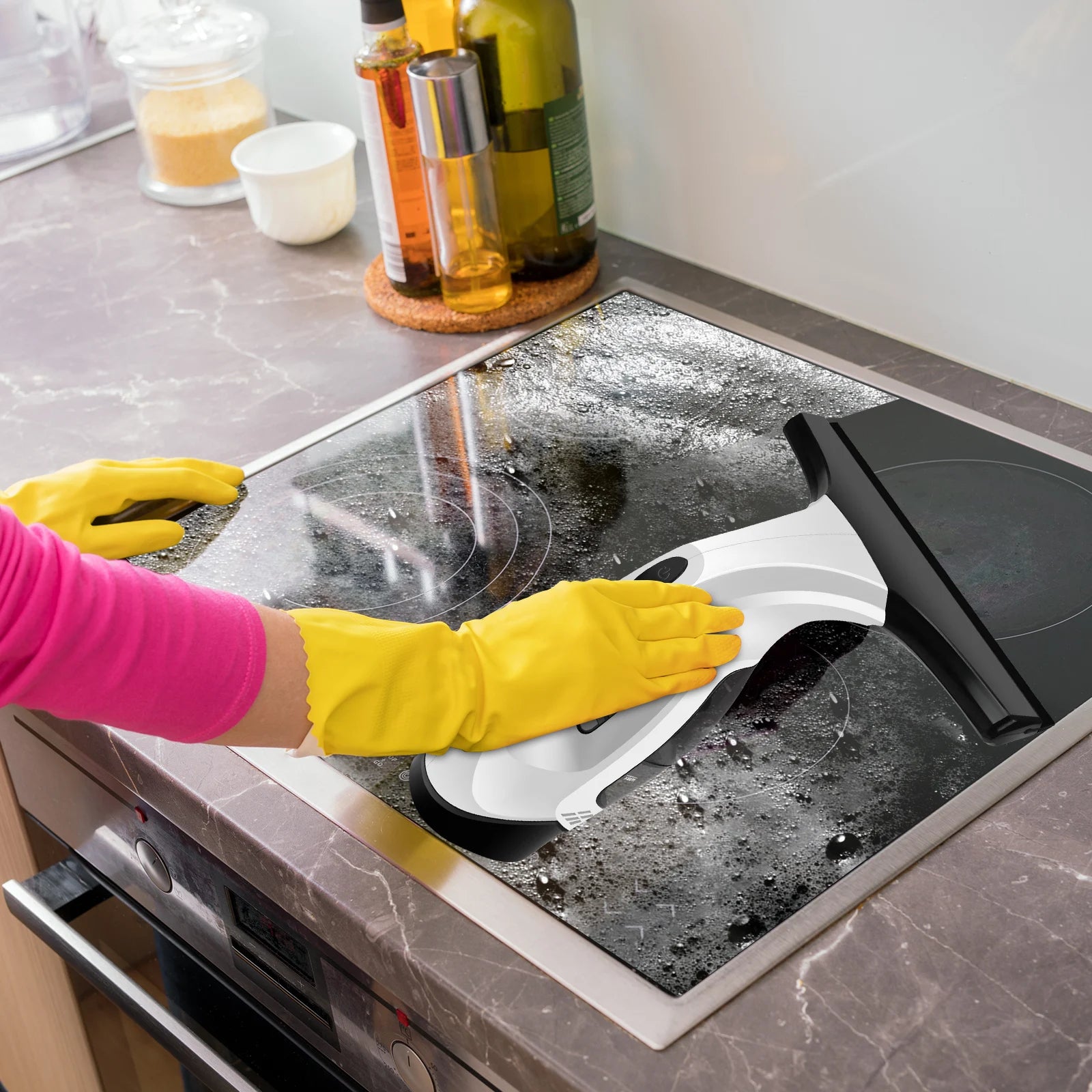 Aspirateur de fenêtre sans fil rechargeable avec raclette et vaporisateur