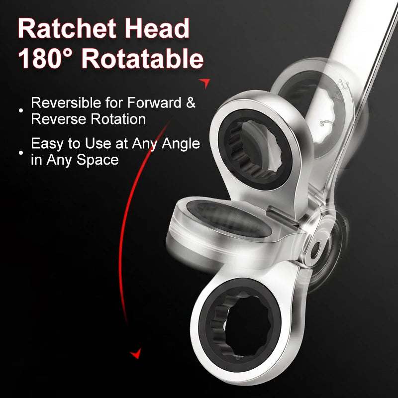 Combination Ratchet Wrench 72 Teeth 180 Rotating Head Open End Spanner Alloy Steel Chrome Mirror Polished 8-24mm Mechanic Tool