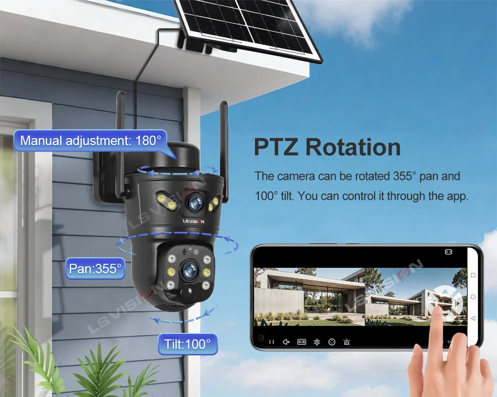 Solar Security Camera 8MP Dual Lens 4G/WiFi PTZ with Night Vision
