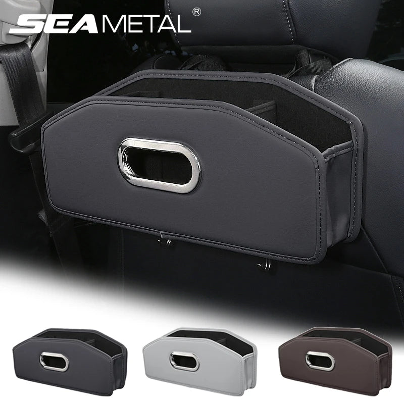 SEAMETAL Car Seat Back Organizer Multi-Functional Backseat Storage Bag for Passenger Foldable Storage Box Tissue Holder Hook