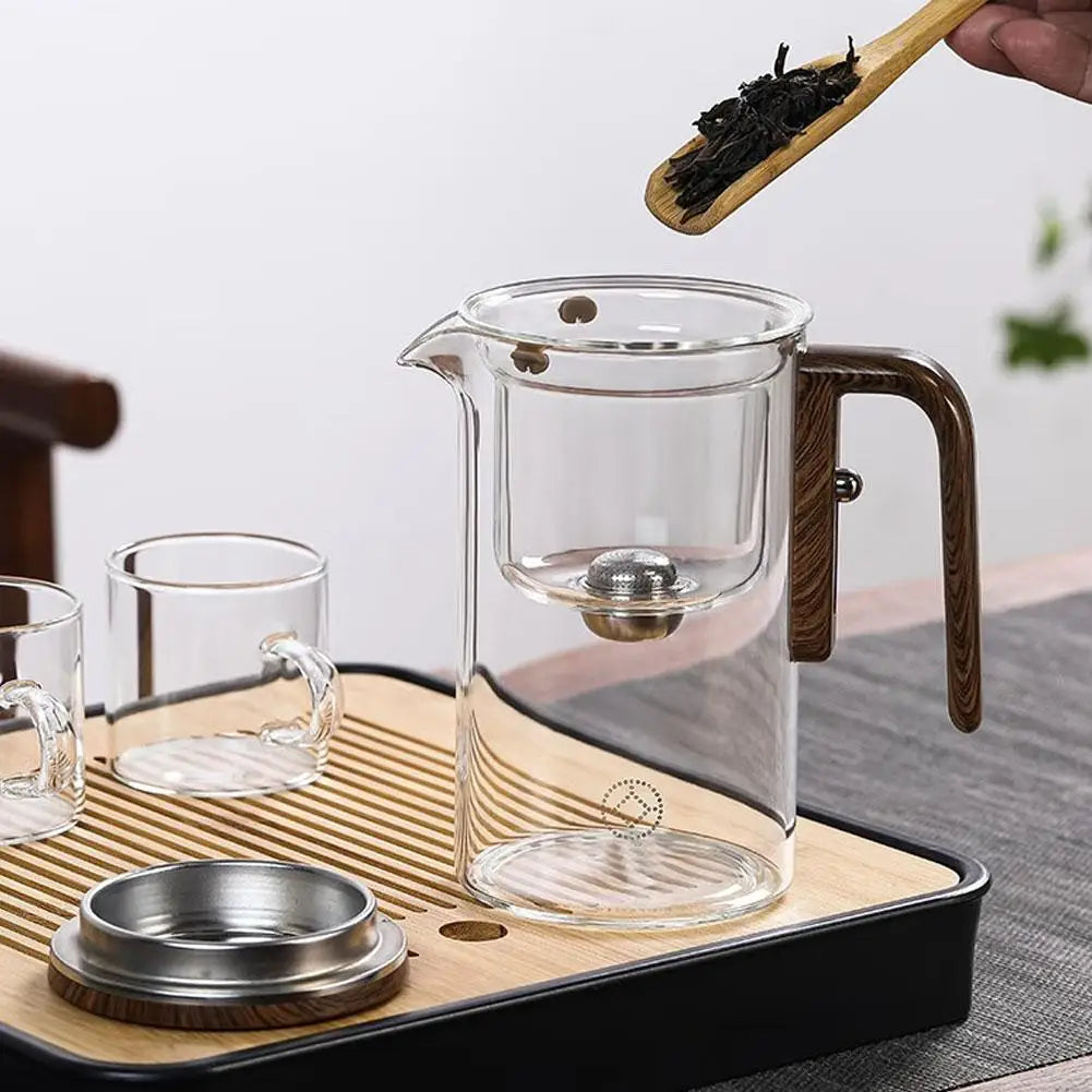 Water Separation Inner Container Teapot One Click Magnetic Switch Tea Separation Filtration Glass Tea Pot Wood Handle Tea 