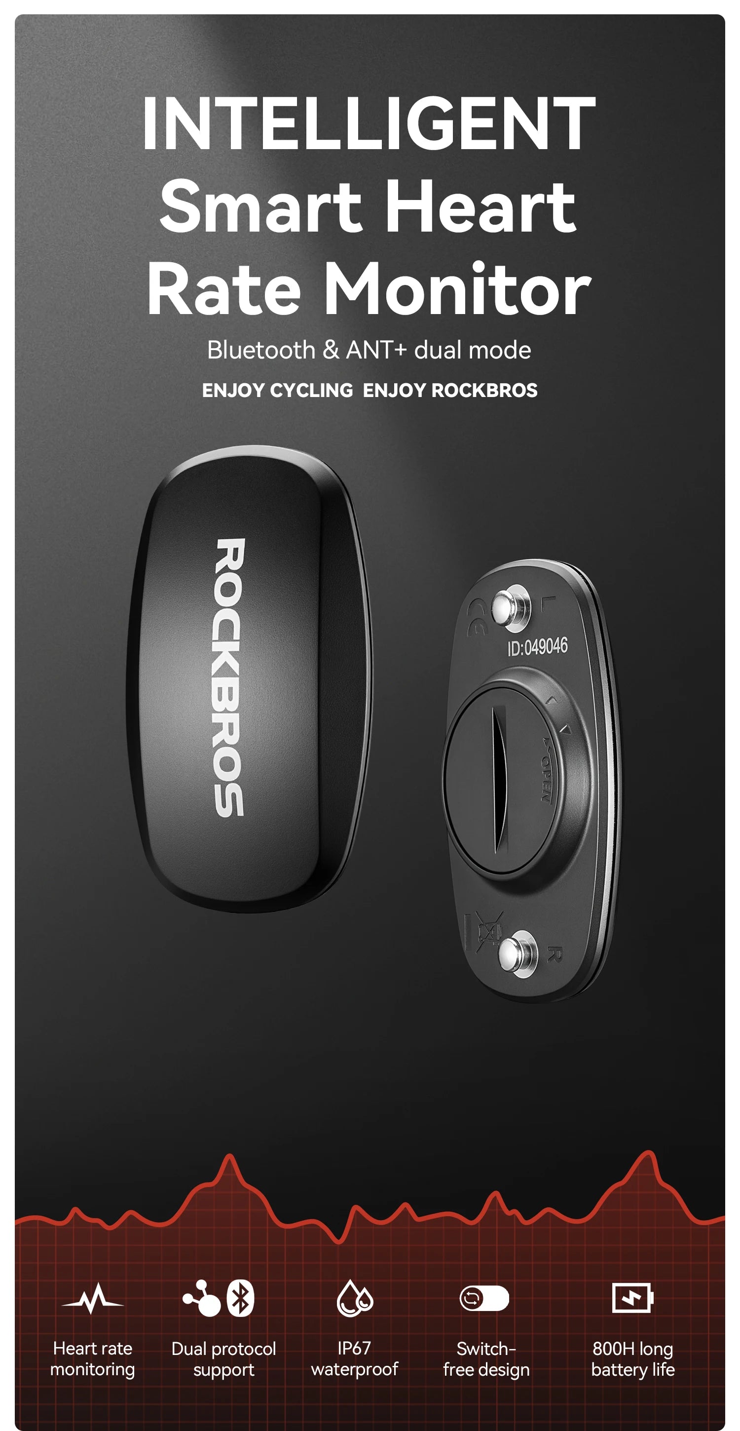 Bluetooth & ANT+ Pulsmonitor Brystrem til Cykling