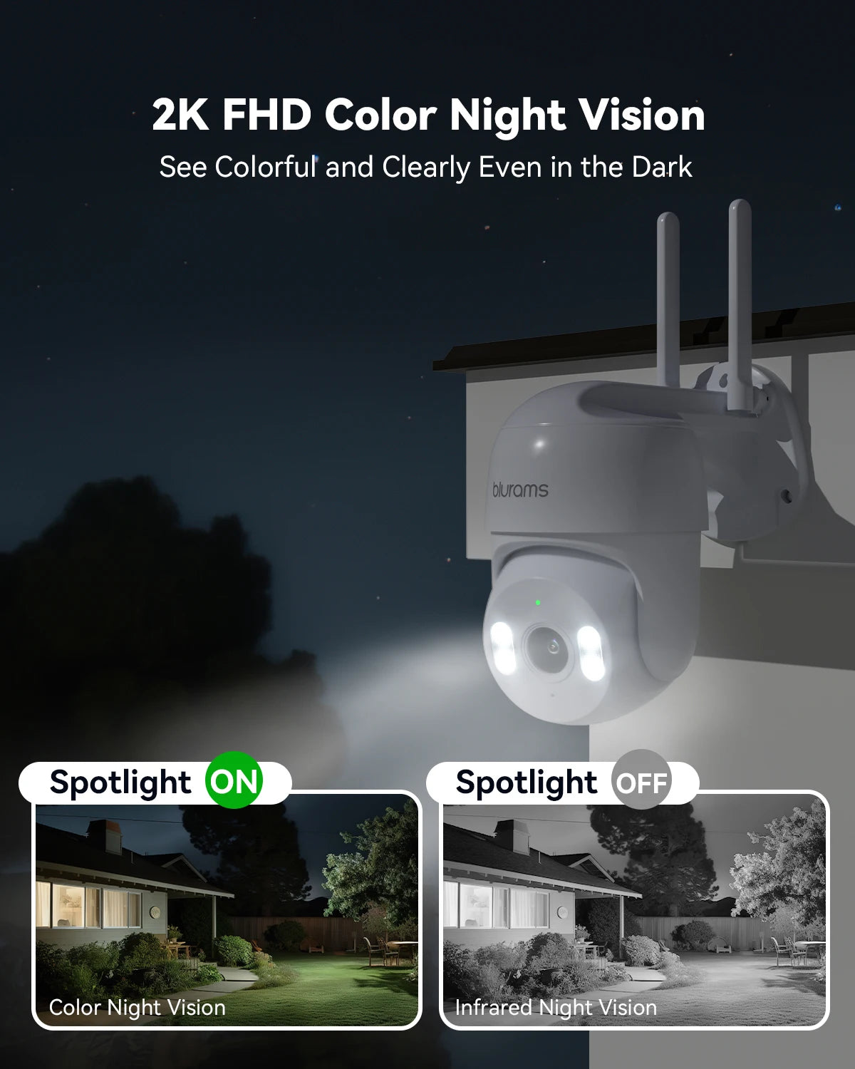 2K Outdoor Security Camera 360° PTZ with Color Night Vision