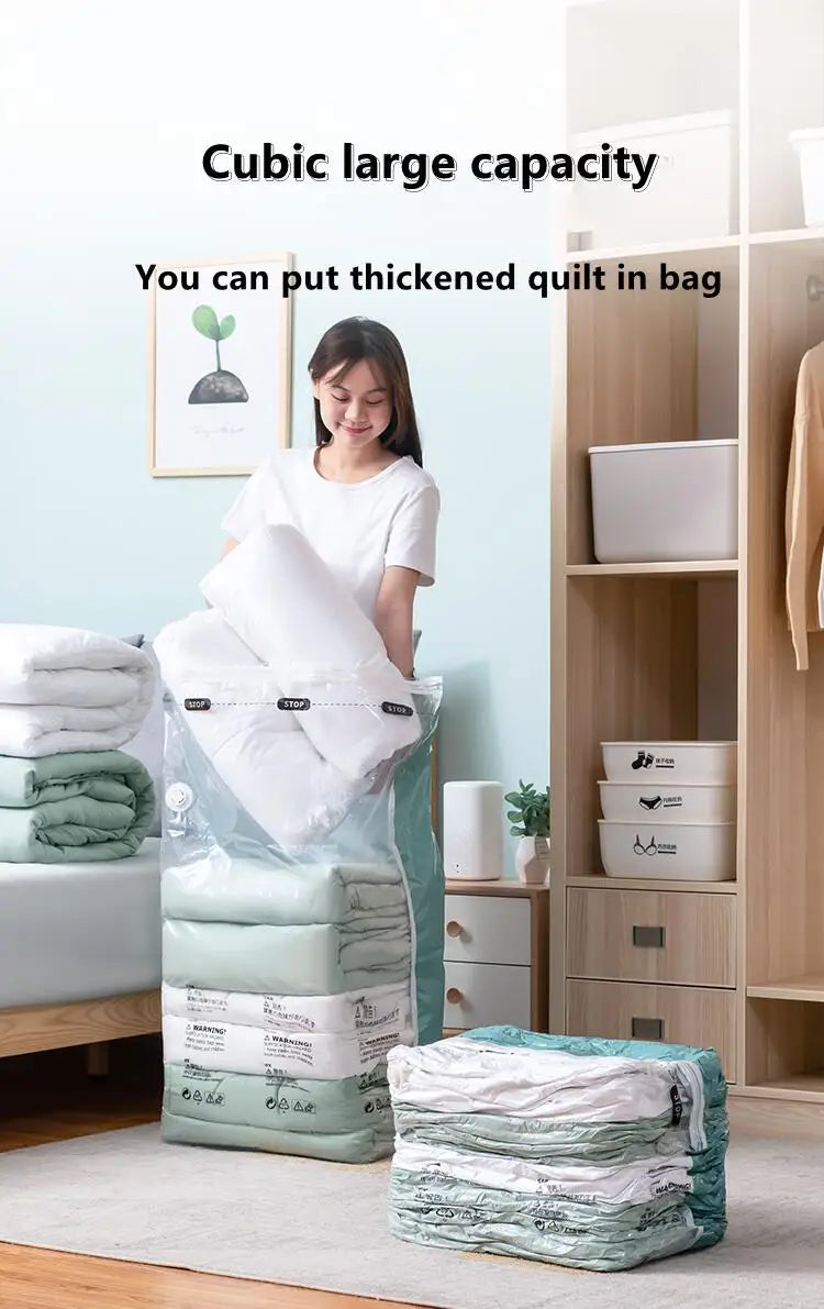 No Need Pump Vacuum Bags Large Plastic Storage Bags for Storing Clothes blankets Compression Empty Bag Covers Travel Accessories 