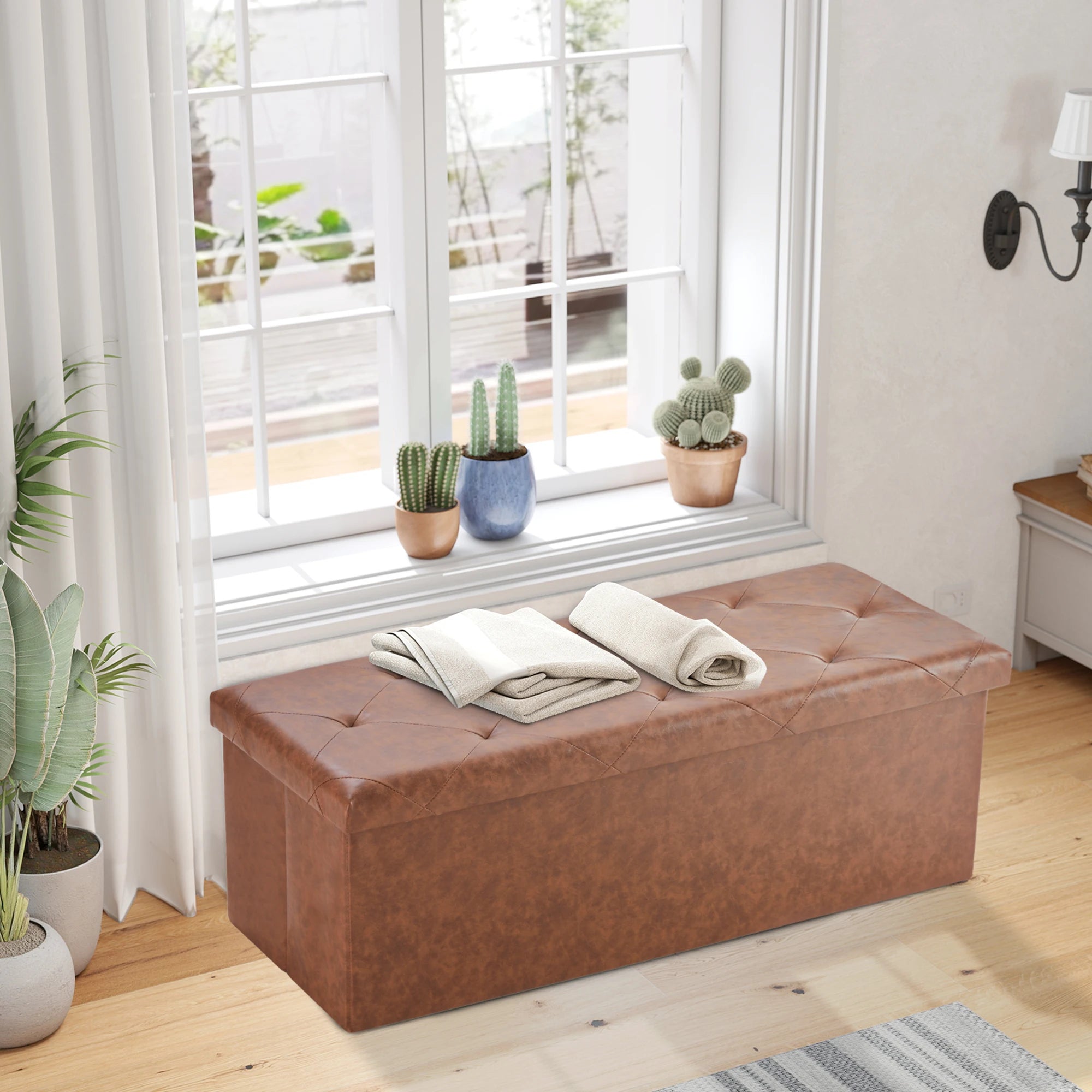 43'' Storage Ottoman Bench with Leather Seat, 660 lb Capacity