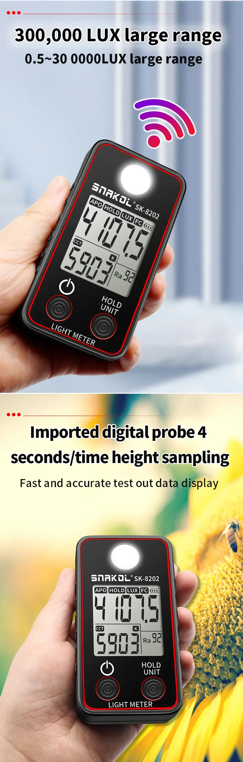 Meter de lumină digital cu opțiuni de model de măsură