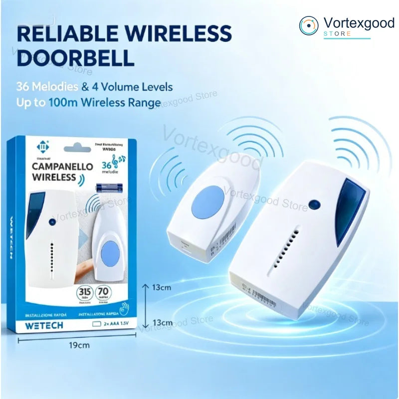 Wireless Door Alarm & Doorbell Set, 110dB Window Security Alarm and 36-Melody Wireless Doorbell, 100m Range, Easy Installation for Home Office Shop Security