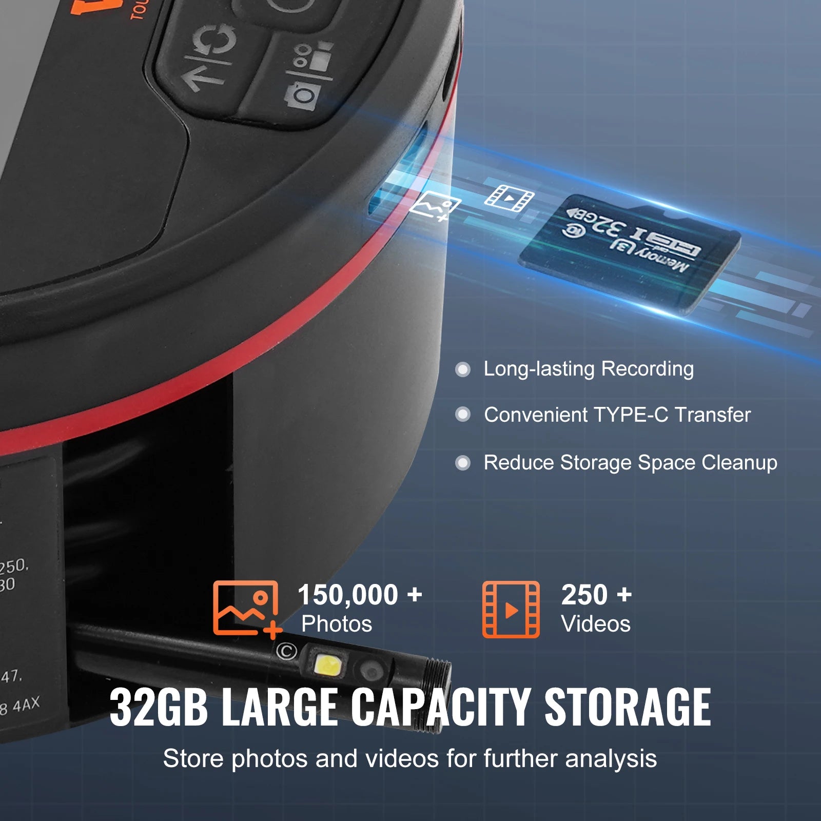 Triple Lens Borescope Camera with 4.3" IPS Screen