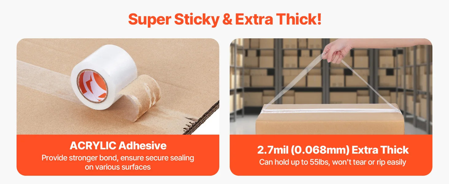 Clear Packing Tape 6 Rolls with Dispenser 2.7 Mil Heavy Duty
