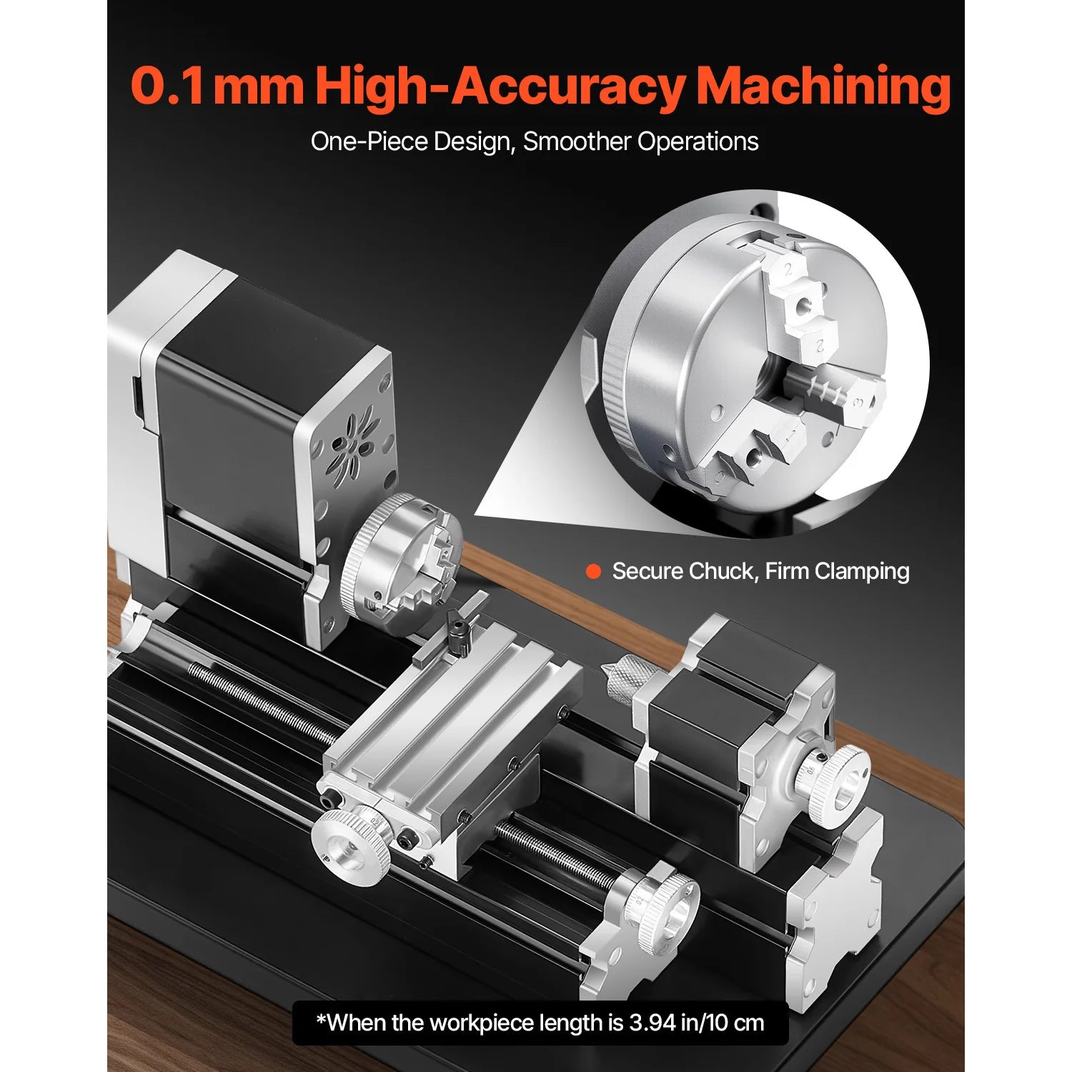 Mini Torno Metálico 2,76 x 5,12 pol 36W 20000 RPM com Mandril de 3 Garras