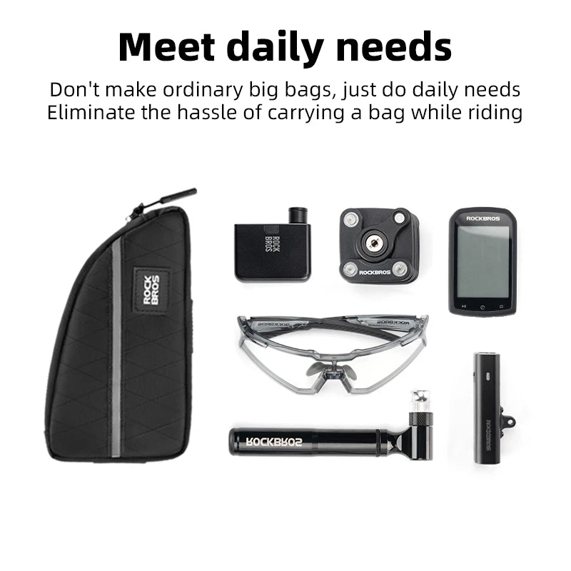 Bolsas para bicicleta ROCKBROS para bicicleta plegable Brompton, diseño alargado de 0.8L, bolsa triangular para bicicleta, bolsa para herramientas al aire libre