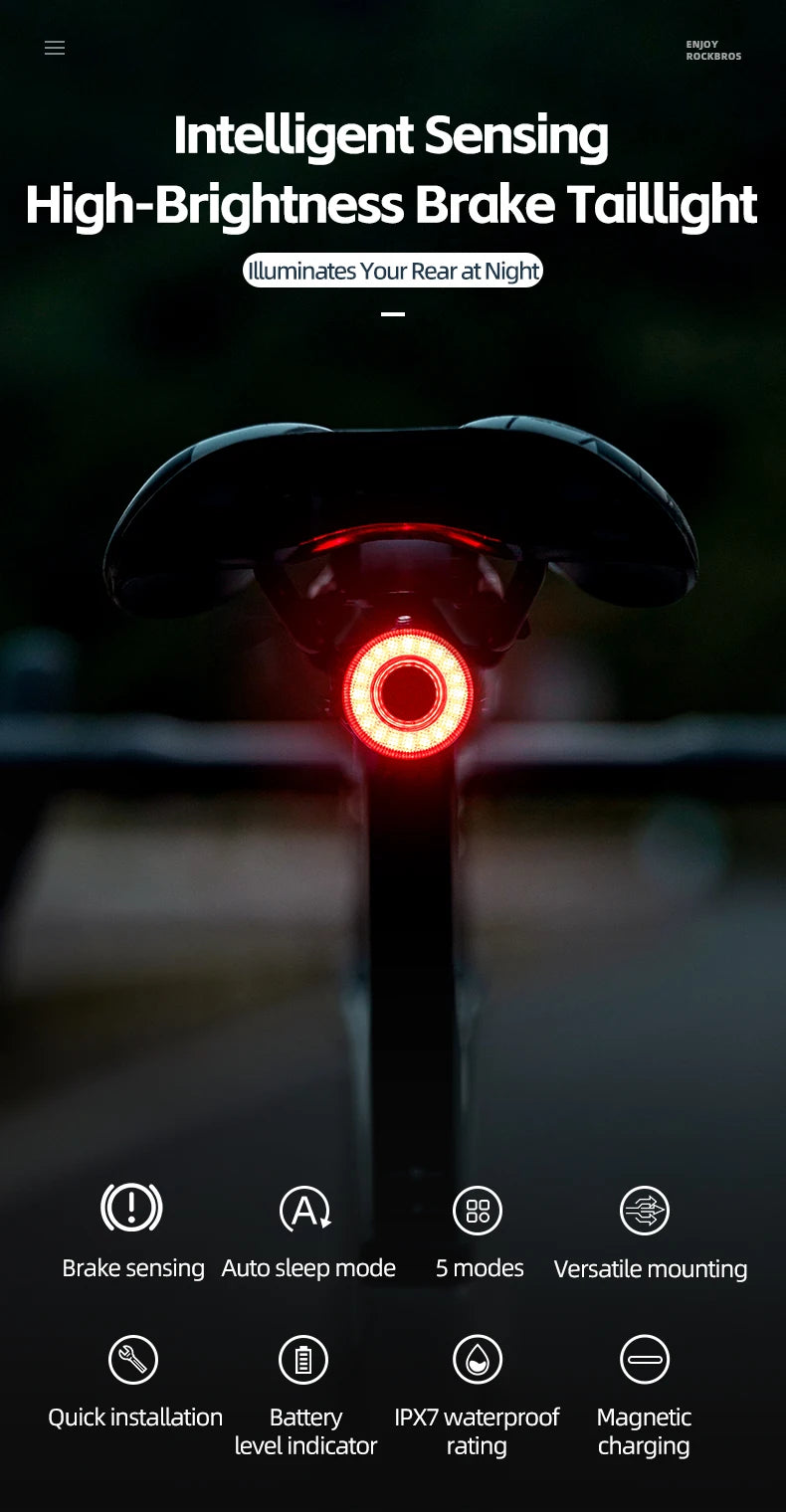 Smart Bike Tail Light with Brake Sensor & IPX7 Waterproof