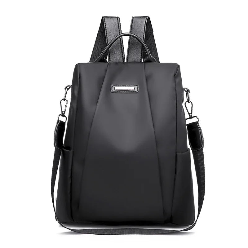 Nylon Backpack with Multiple Pockets, Black or Khaki
