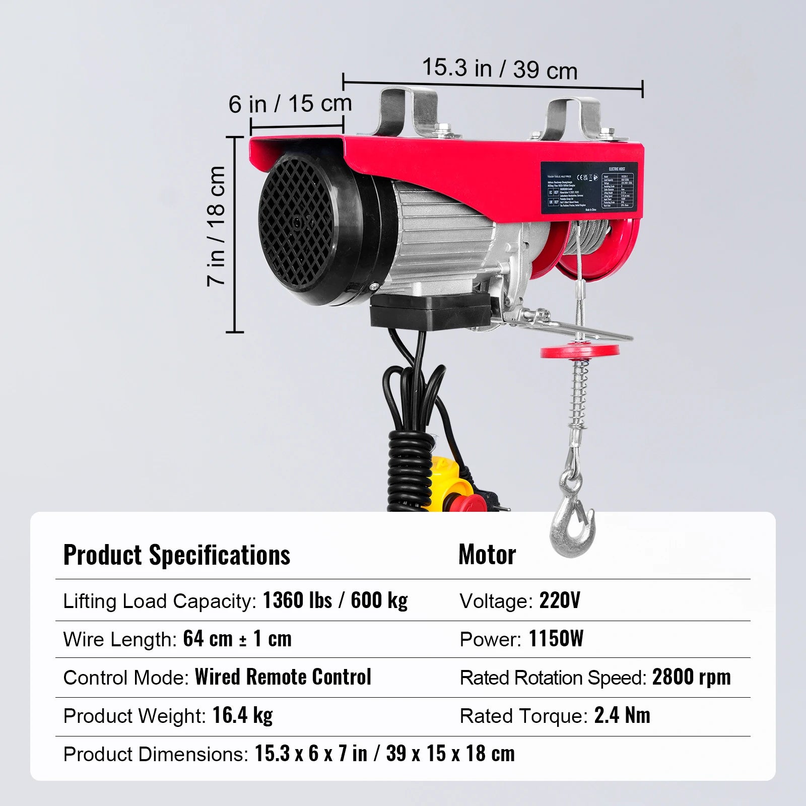 Electric Hoist Winch 550–2640 lbs with 40ft Cable for Garage Use