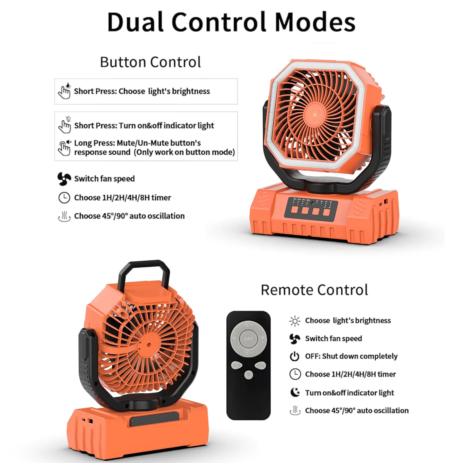 20000mAh Rechargeable Camping Fan with Auto Oscillation, Remote, Timer and LED Lantern