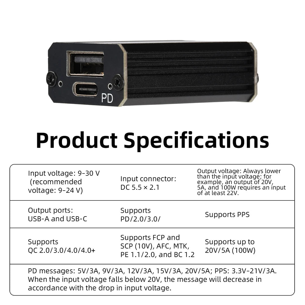 DC-nedkonverteringsmodul for USB-lading med PD-støtte
