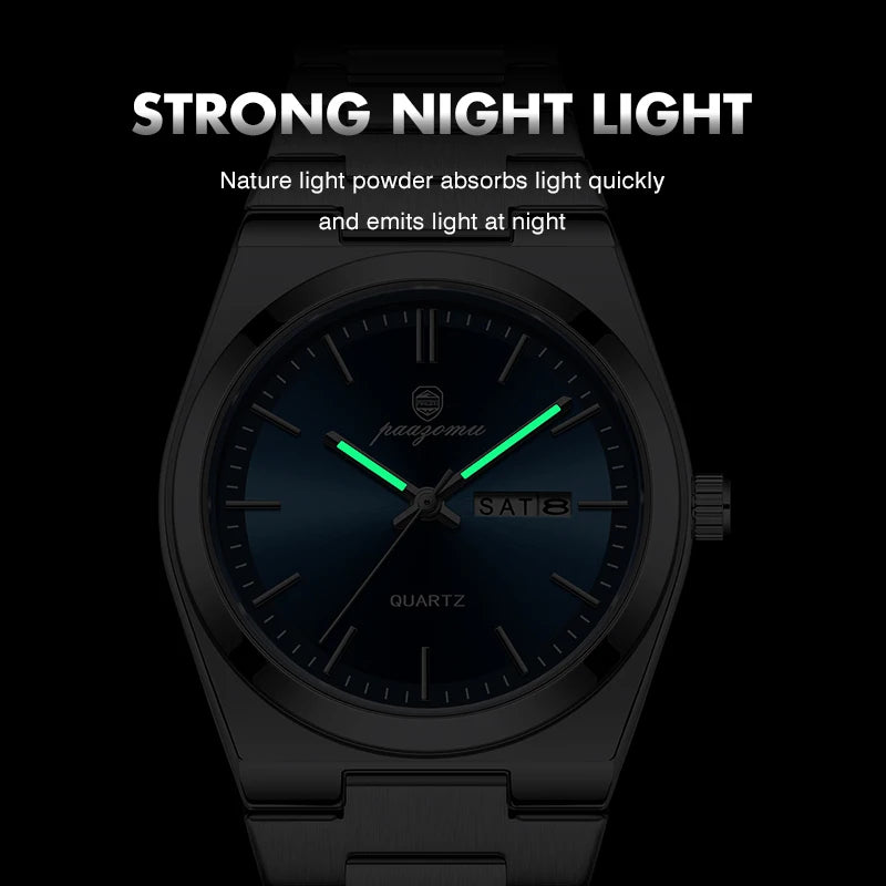 PENGAGAR Luxury Sport Quartz Man Wristwatch Waterproof Luminous Date Week Men Watches Stainless Steel Men's Watch Male Reloj+box 