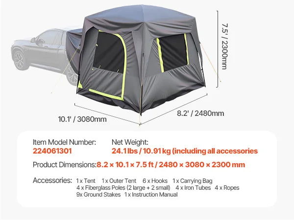 SUV Camping Tent with Awning – Waterproof Double Layer for 5–8