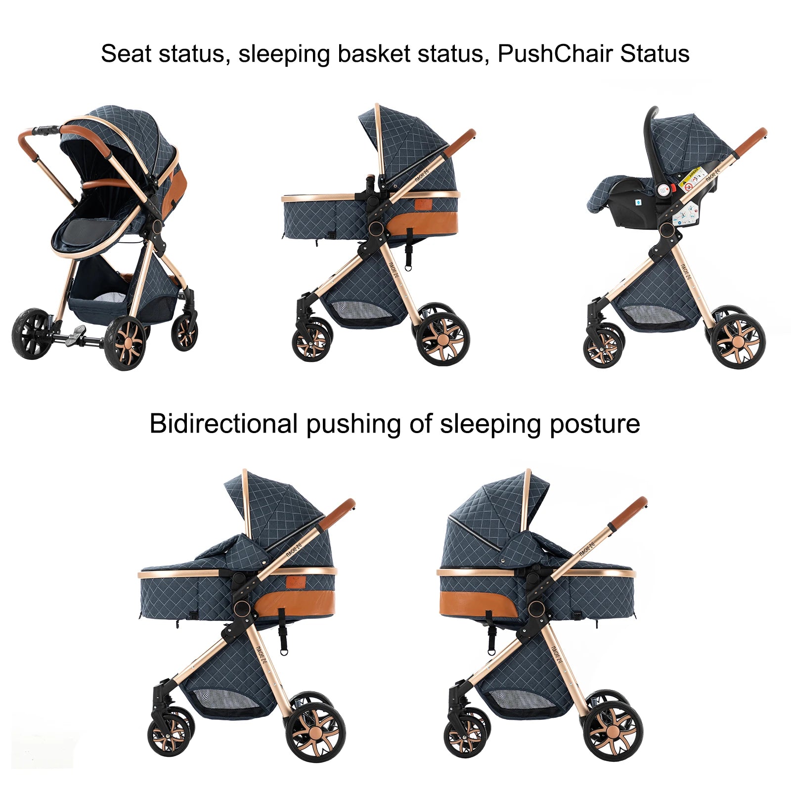 Baby Stroller 3‑in‑1 Lightweight Multifunction Carriage for Newborns