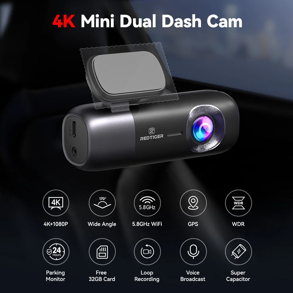 REDTIGER F9 4K Dash Cam with WiFi, GPS and Parking Mode