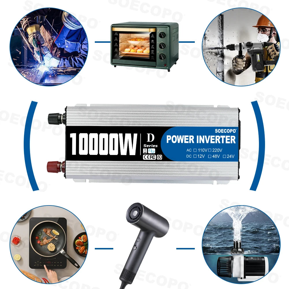 10000W DC to AC Power Inverter 12V 24V 48V to 220V with USB Port and Protection Features