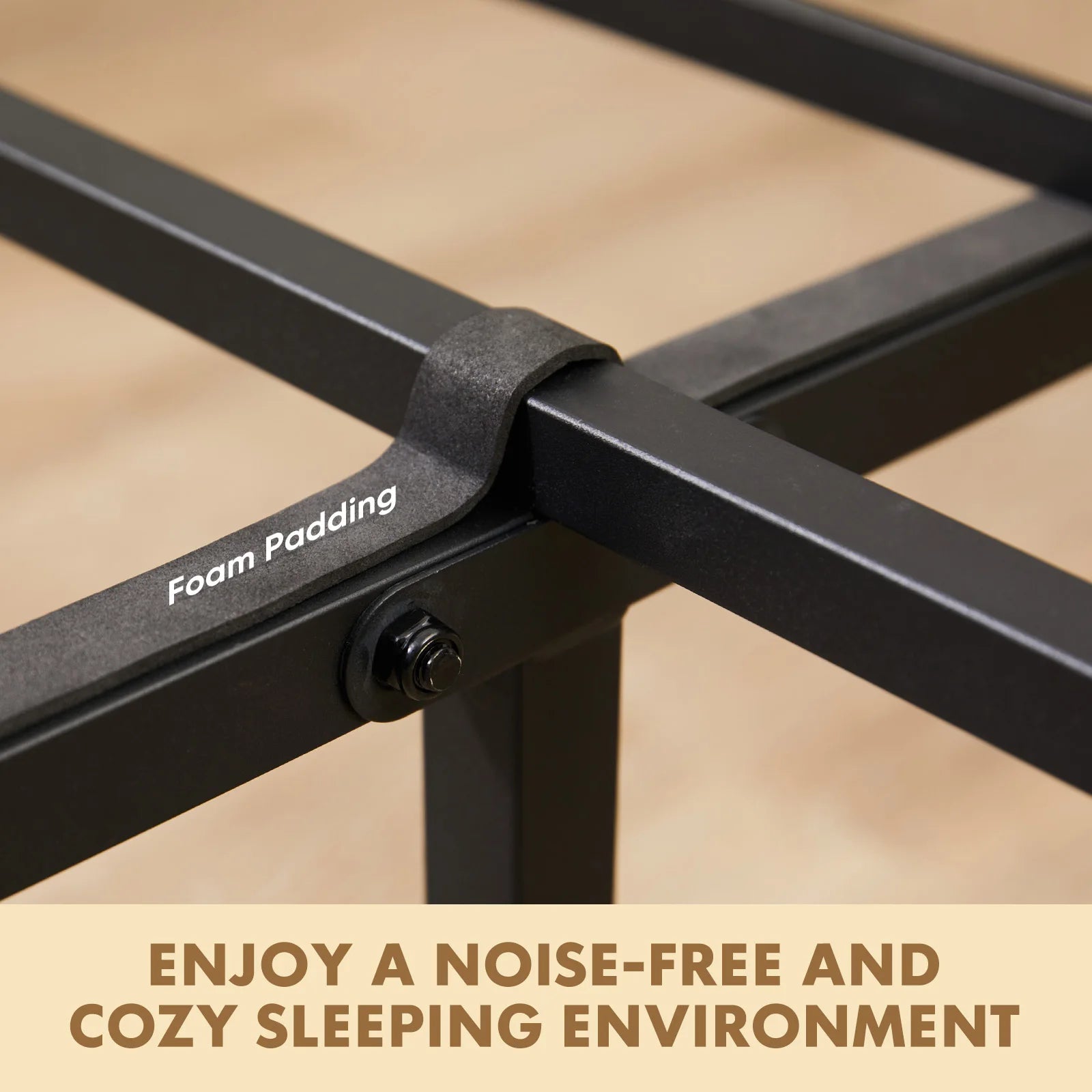 Metal Platform Bed Frame with Wooden Headboard, No Box Spring Needed