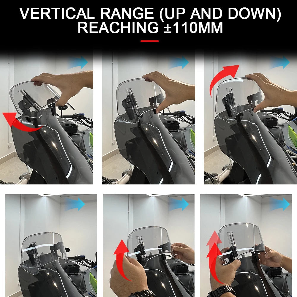 Universal Motorcycle Windshield Extension Adjustable Spoiler Clamp-On Windscreen Deflector For BMW KAWASAKI YAMAHA HONDA SUZUKI 