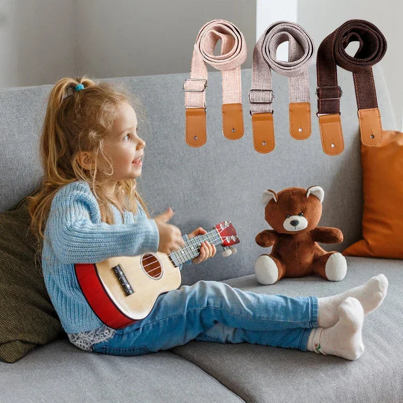 Correia ajustável em tecido para guitarra e ukulele