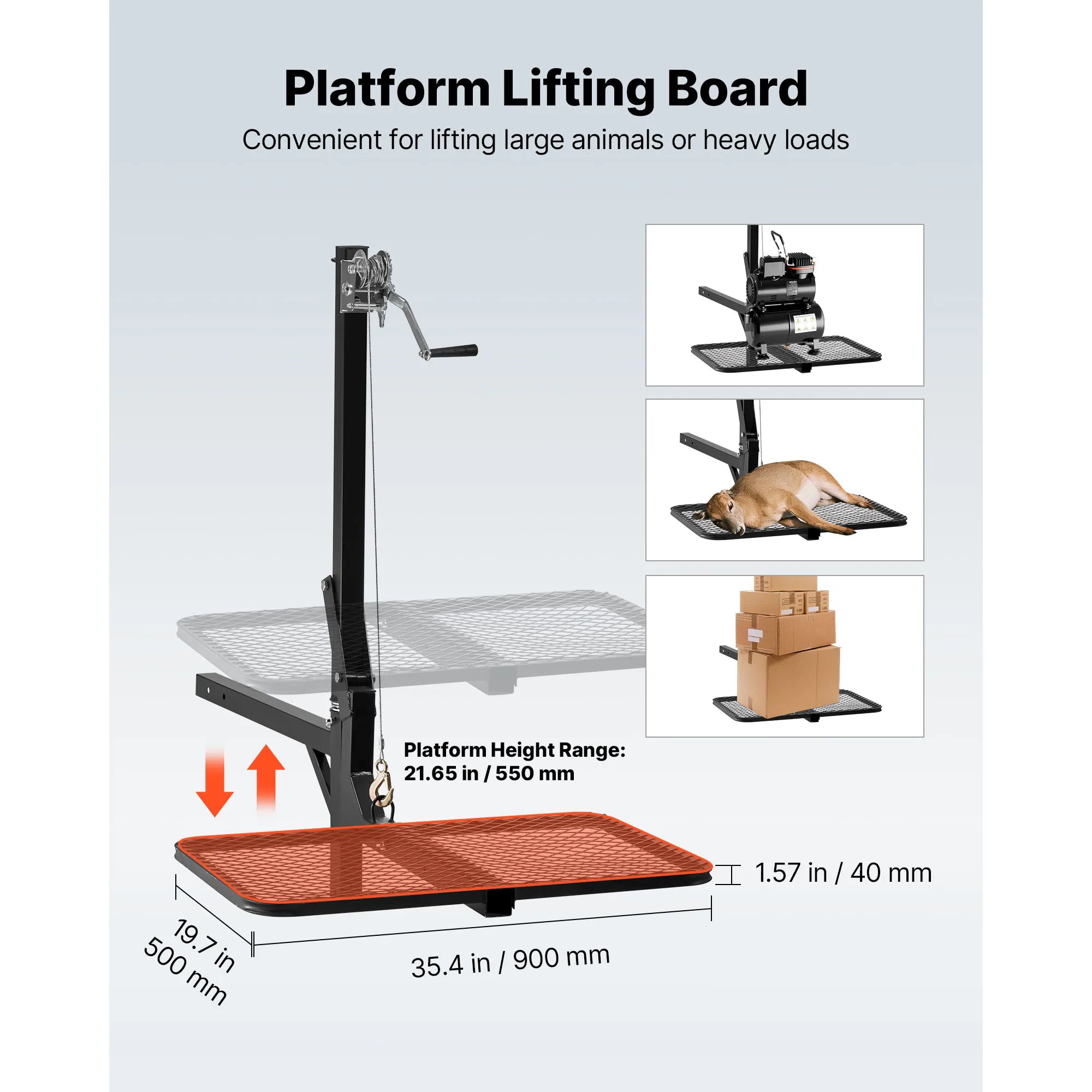 300 lbs Hitch-Mounted Deer Hoist with Platform & 2" Receiver