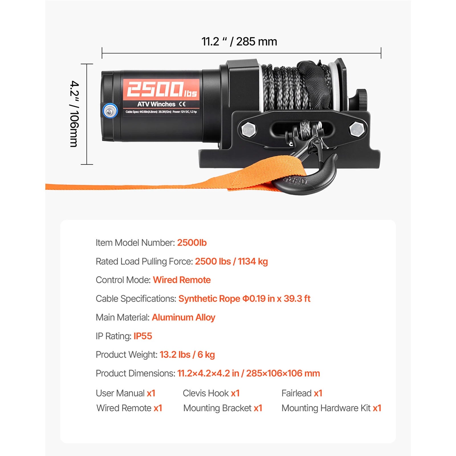 12V ATV Winch 2500–3500lbs with Synthetic Rope & Wired Remote