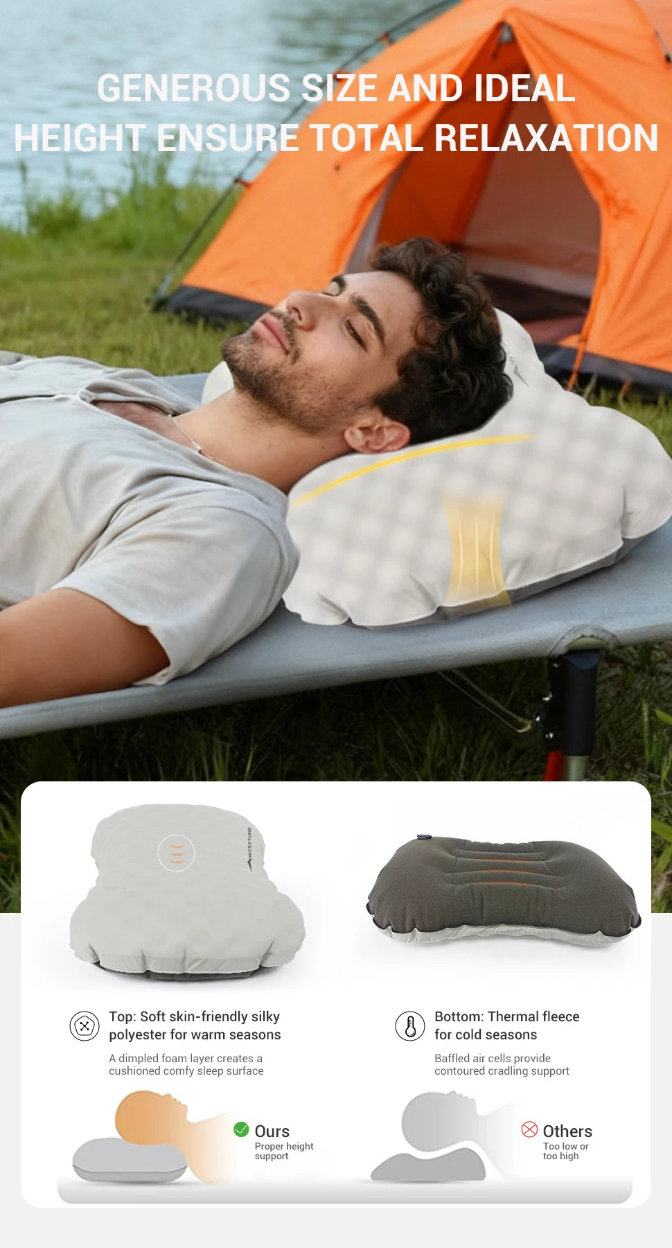 Camping Inflatable Pillow for Neck and Lumbar Support