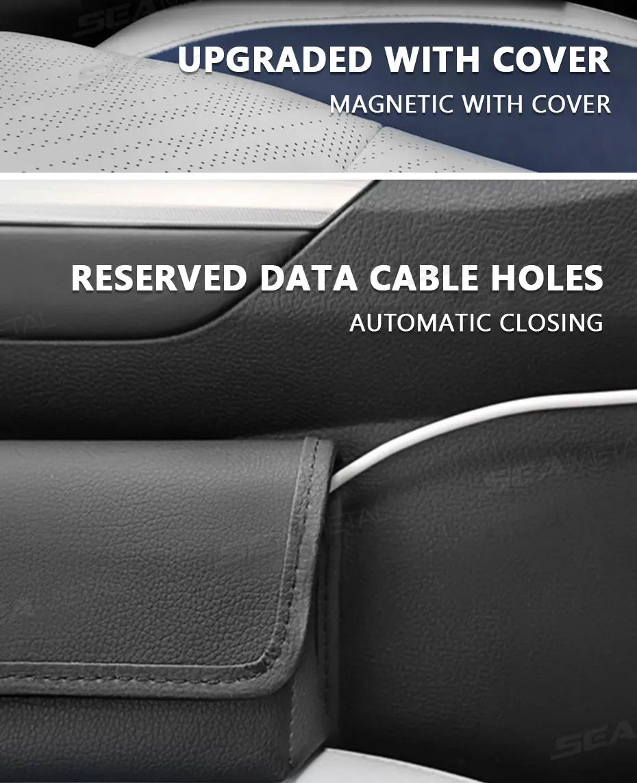 SEAMETAL Large-Capacity Car Storage Bag Magnetic Lid Car Center Console Seat Gap Organizer Universal Auto Seat Gap Filler Box