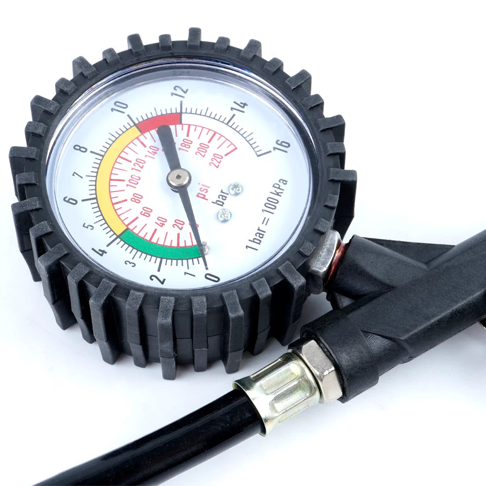 Tire Pressure Gun 0-16Bar/0-220PSI Pressure Gauge, Tire Pressure Measuring Tool, Inflatable/Deflated, Inflation Pump Accessories
