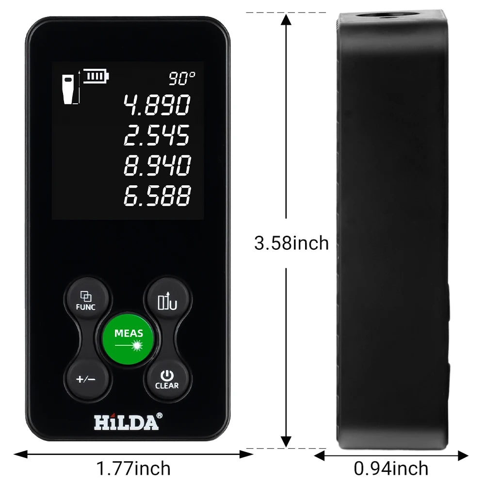 HILDA 50/100/120M Laser Rangefinder Red/Green Light Laser Distance Digital Tape Rechargeable and Measurable Angle Laser Measure 