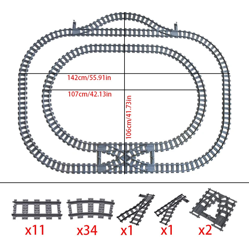 Plast togsporlayout-valg med krysseelementer