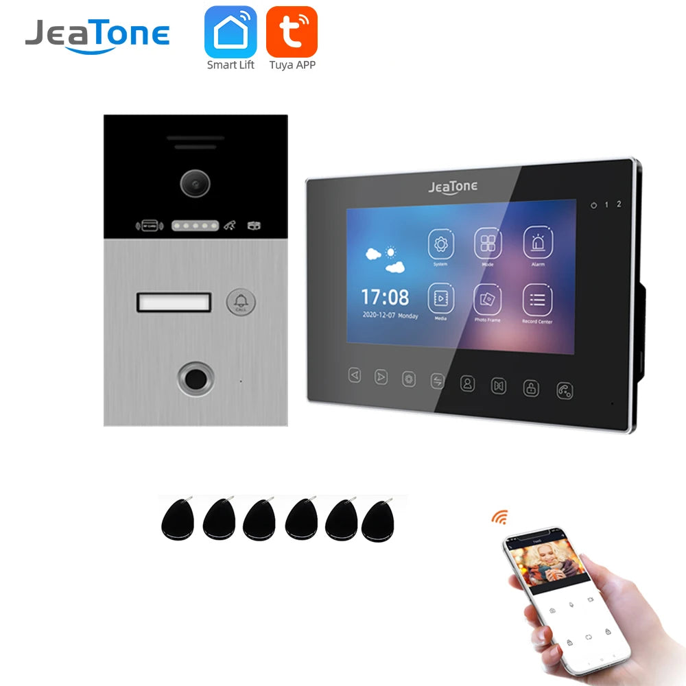 Jeatone 1080P 7Inch Monitor Screen Tuya WiFi Fingerprint Video Intercom Home Door Phone Camera with ID Cards Unlock Spy-shop.com