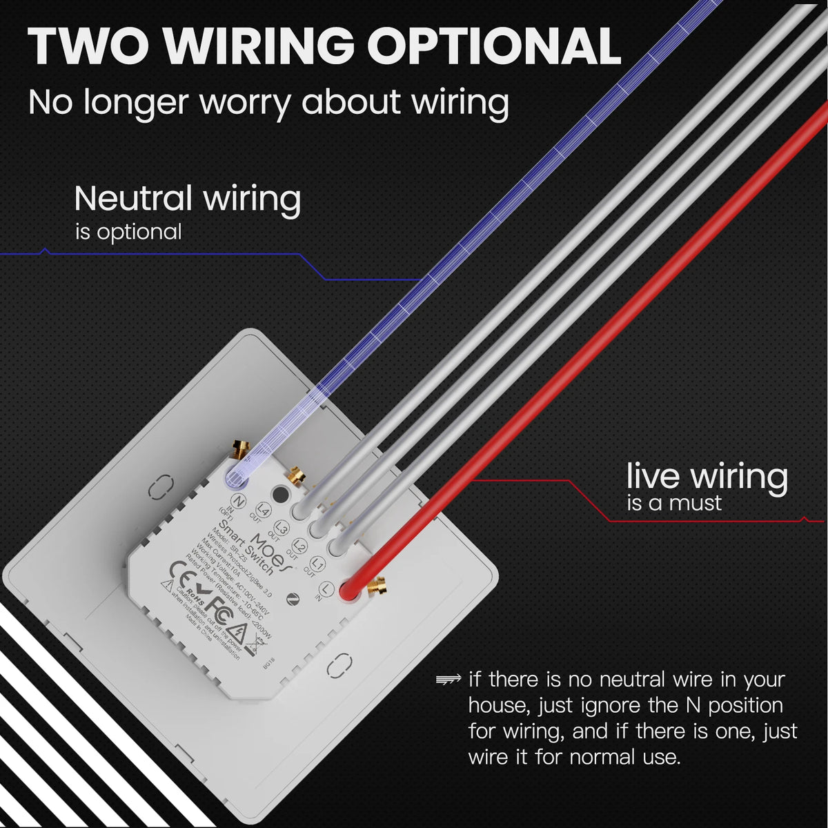 MOES Smart Light Switch Tuya ZigBee Star Ring Series No Neutral Wire No Capacitor Needed Smart Life Works with Alexa Google Home